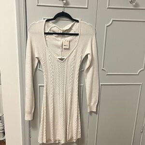 Free People Cream Long Sleeve Knit Dress